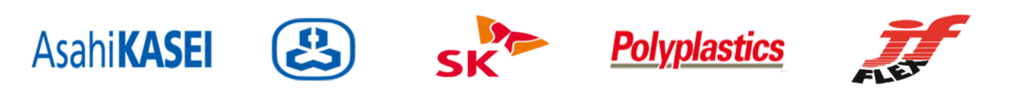 Client logos including Asahi Kasei, Mitsubishi Chemical, SK, Polyplastics